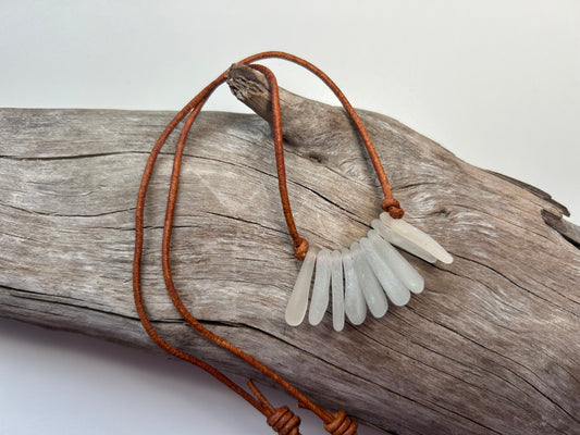 Genuine Lake Superior Sea Glass Genuine Leather Zen Boho Adjustable Necklace