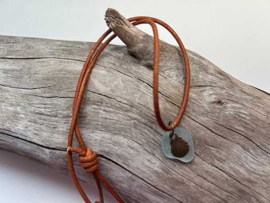 Genuine Lake Superior Sea Glass Genuine Leather Charm Zen Boho Adjustable Necklace