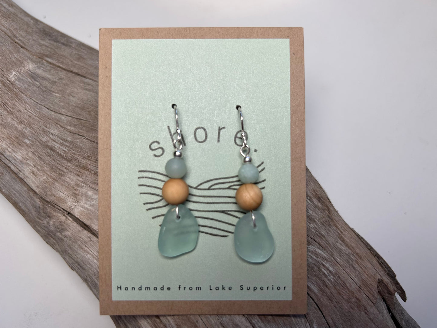 Genuine Sea Glass Lake Superior Amazonite Pendant Boho Zen Earrings