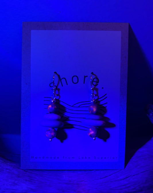 Flat Cairn Yooperlite UV Stone Lake Superior Hypoallergenic 925 Sterling Silver Zen Boho Earrings