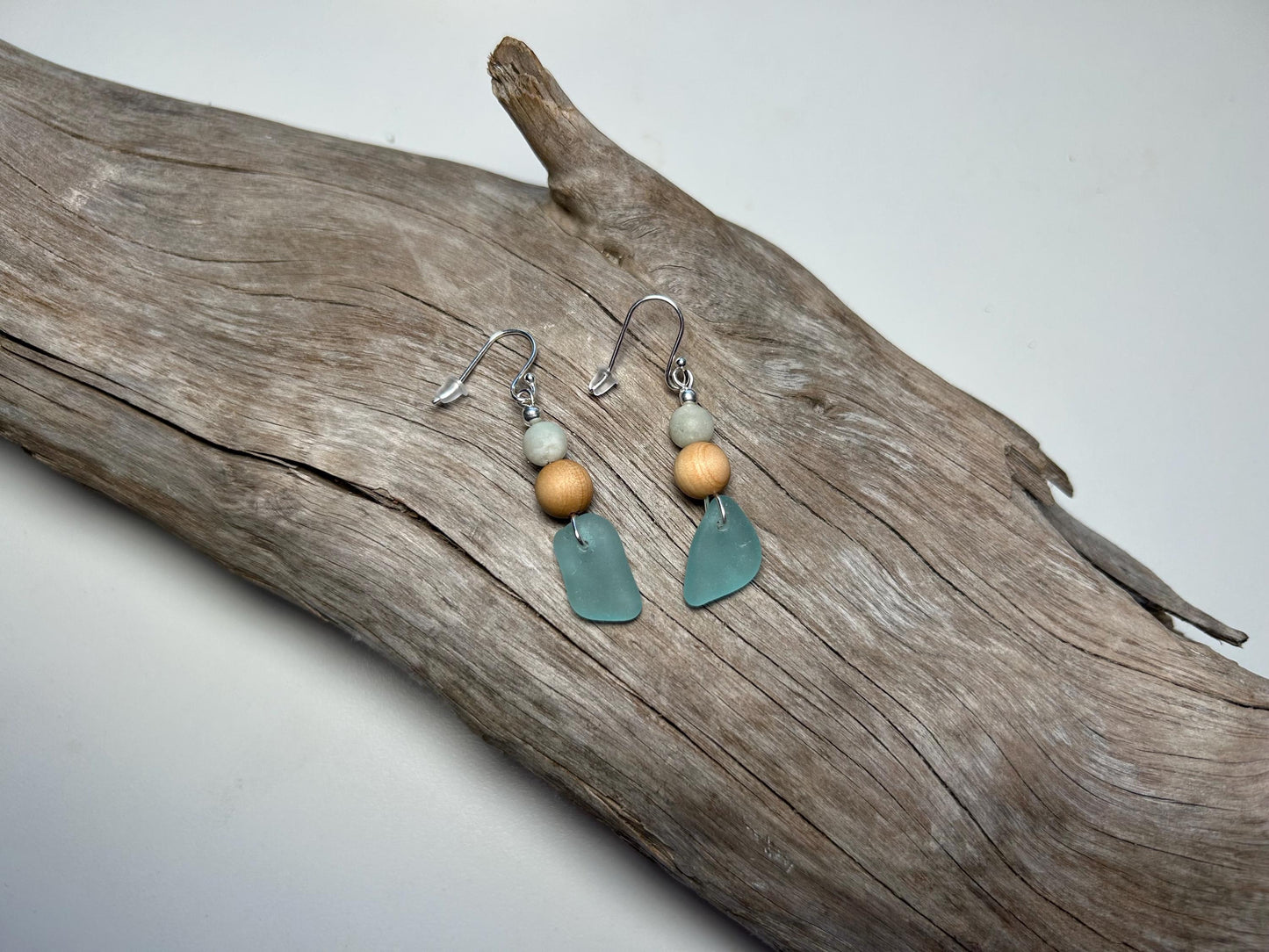 Genuine Sea Glass Lake Superior Amazonite Pendant Boho Zen Earrings