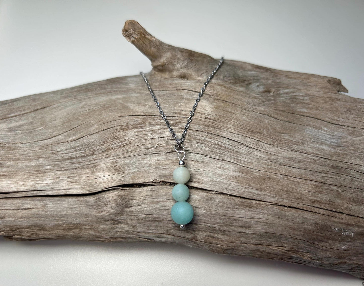 Amazonite Pendant Genuine Leather Stainless Steel Aqua Ombre Boho Zen Necklace