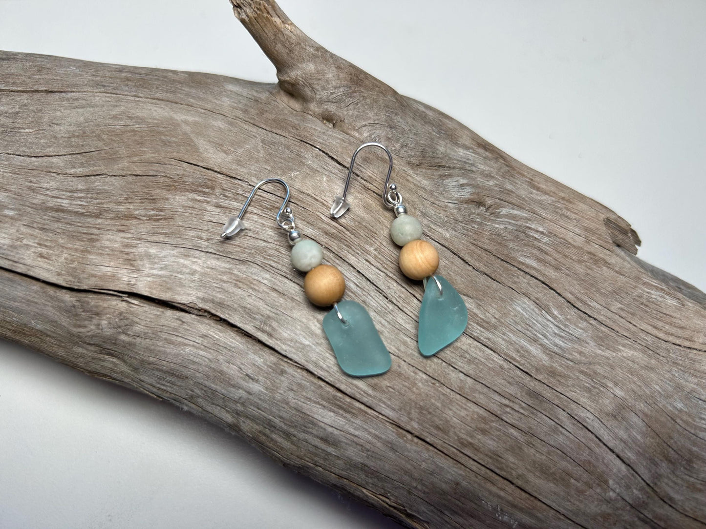 Genuine Sea Glass Lake Superior Amazonite Pendant Boho Zen Earrings