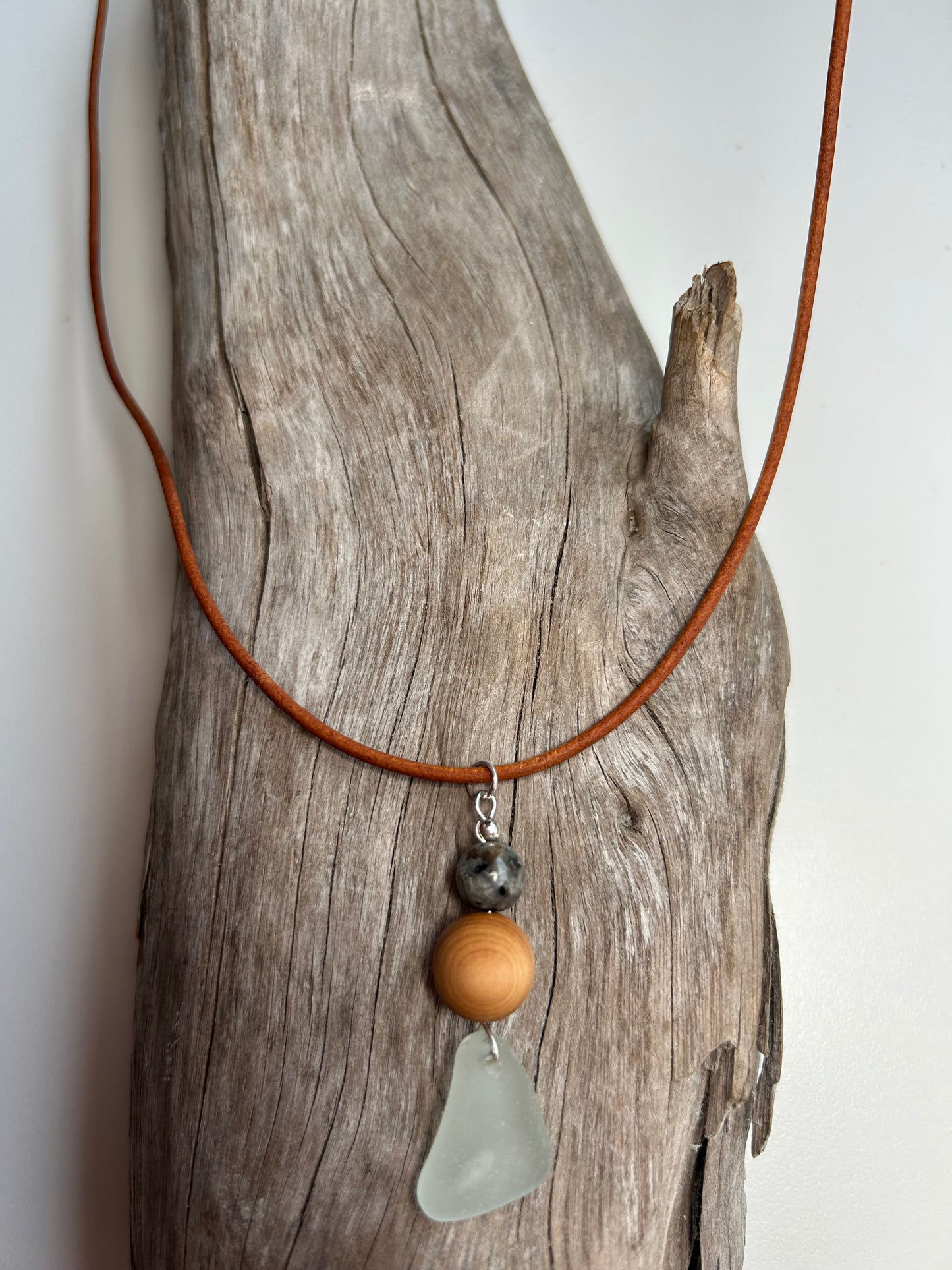 Genuine Sea Glass Lake Superior 24” Yooperlite UV Pendant Genuine Leather Boho Zen Necklace