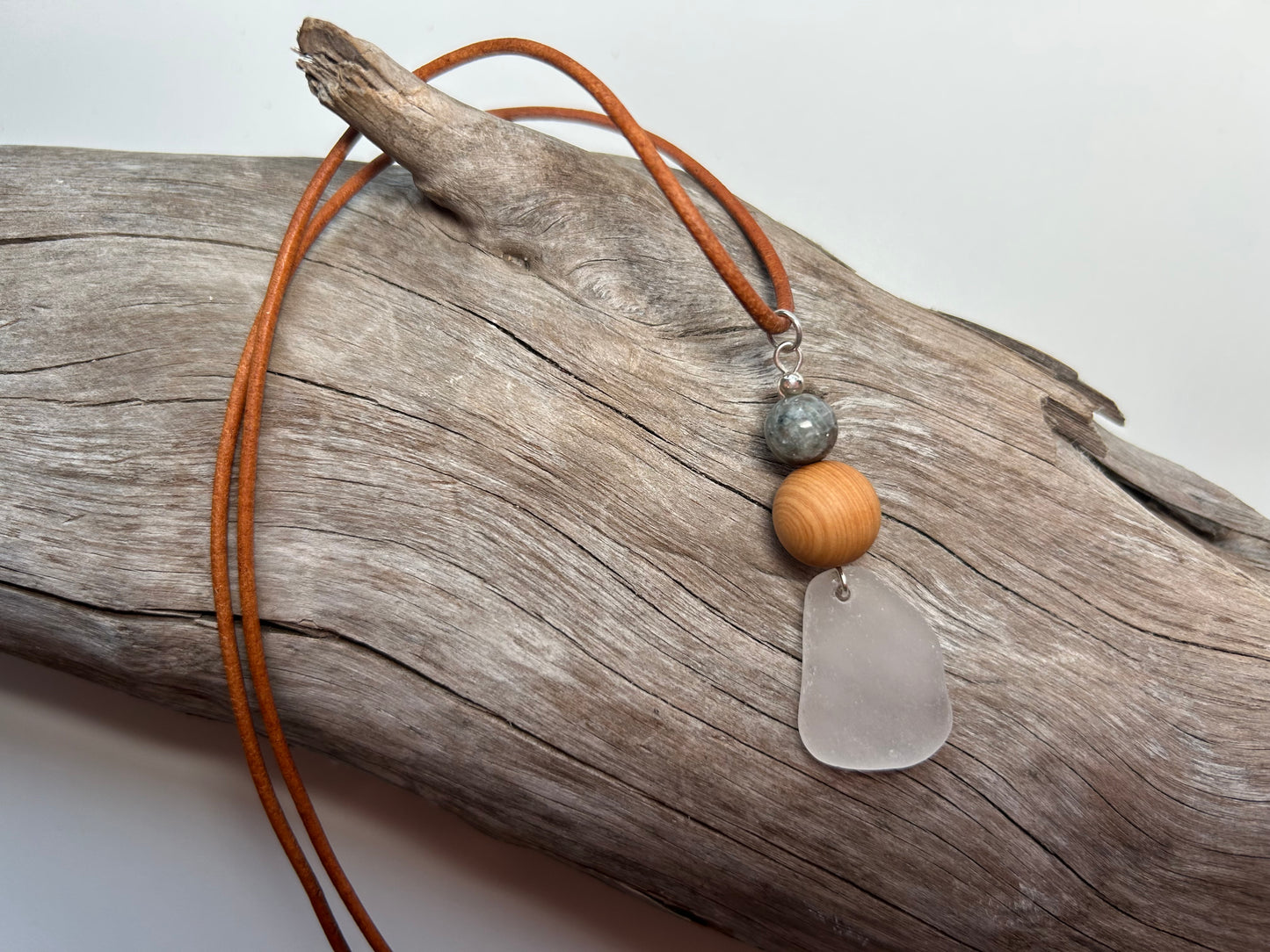 Genuine Sea Glass Lake Superior 24” Yooperlite UV Pendant Genuine Leather Boho Zen Necklace