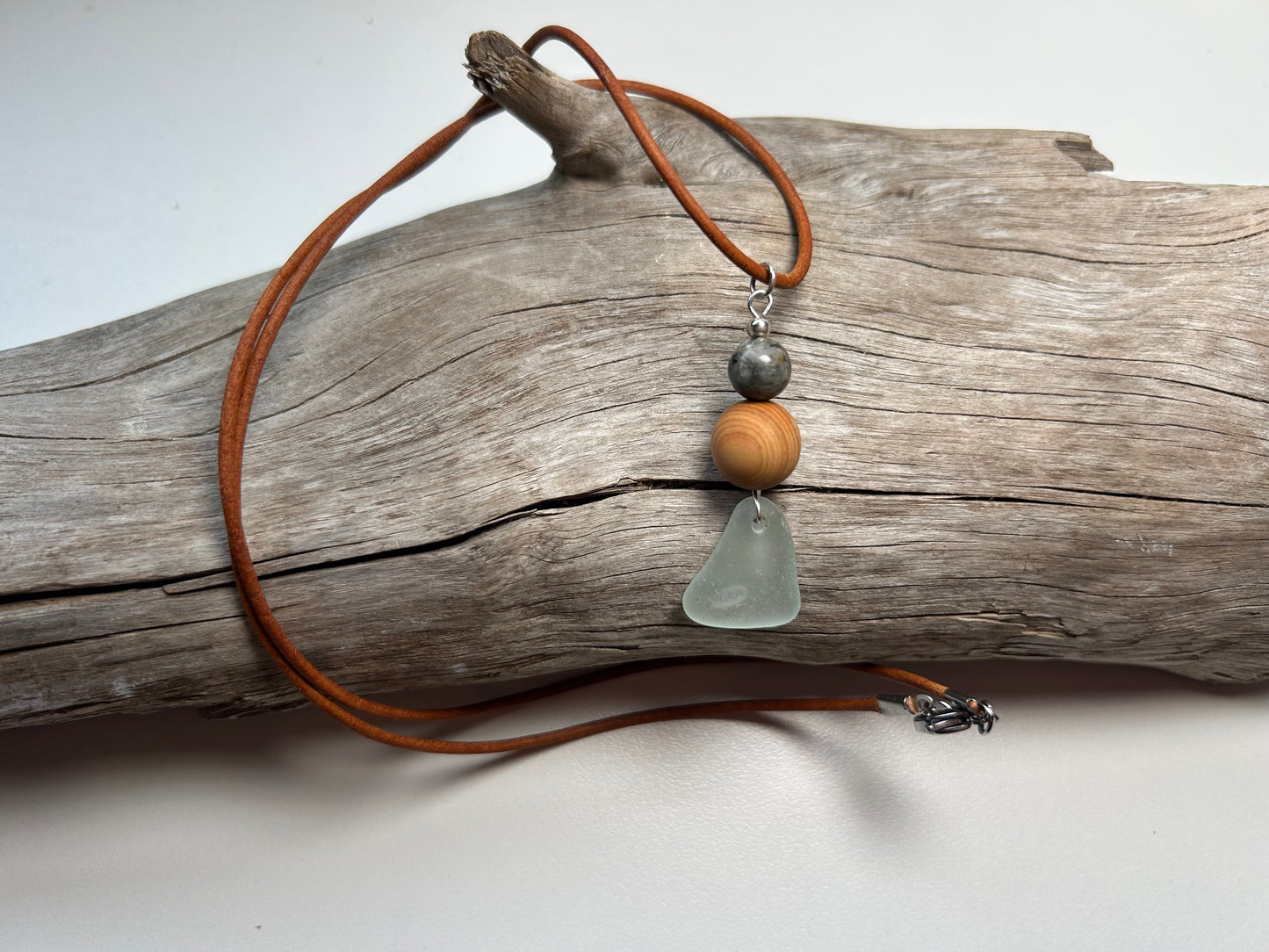 Genuine Sea Glass Lake Superior 24” Yooperlite UV Pendant Genuine Leather Boho Zen Necklace