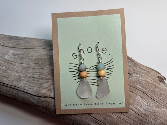 Genuine Sea Glass Lake Superior Amazonite Pendant Boho Zen Earrings