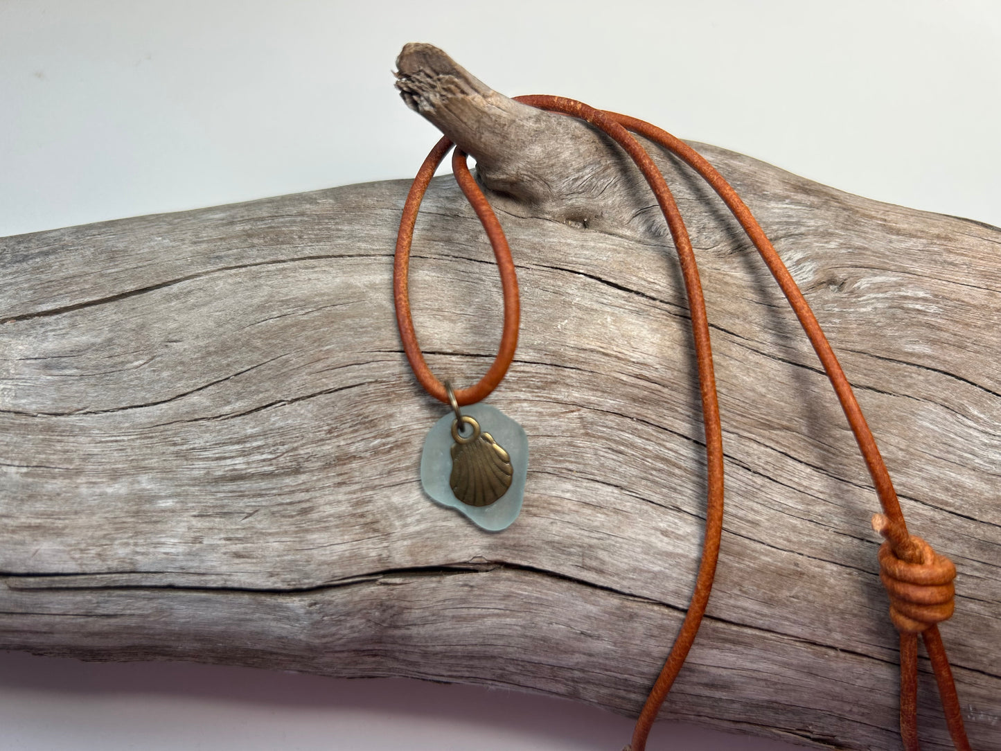 Genuine Lake Superior Sea Glass Genuine Leather Charm Zen Boho Adjustable Necklace