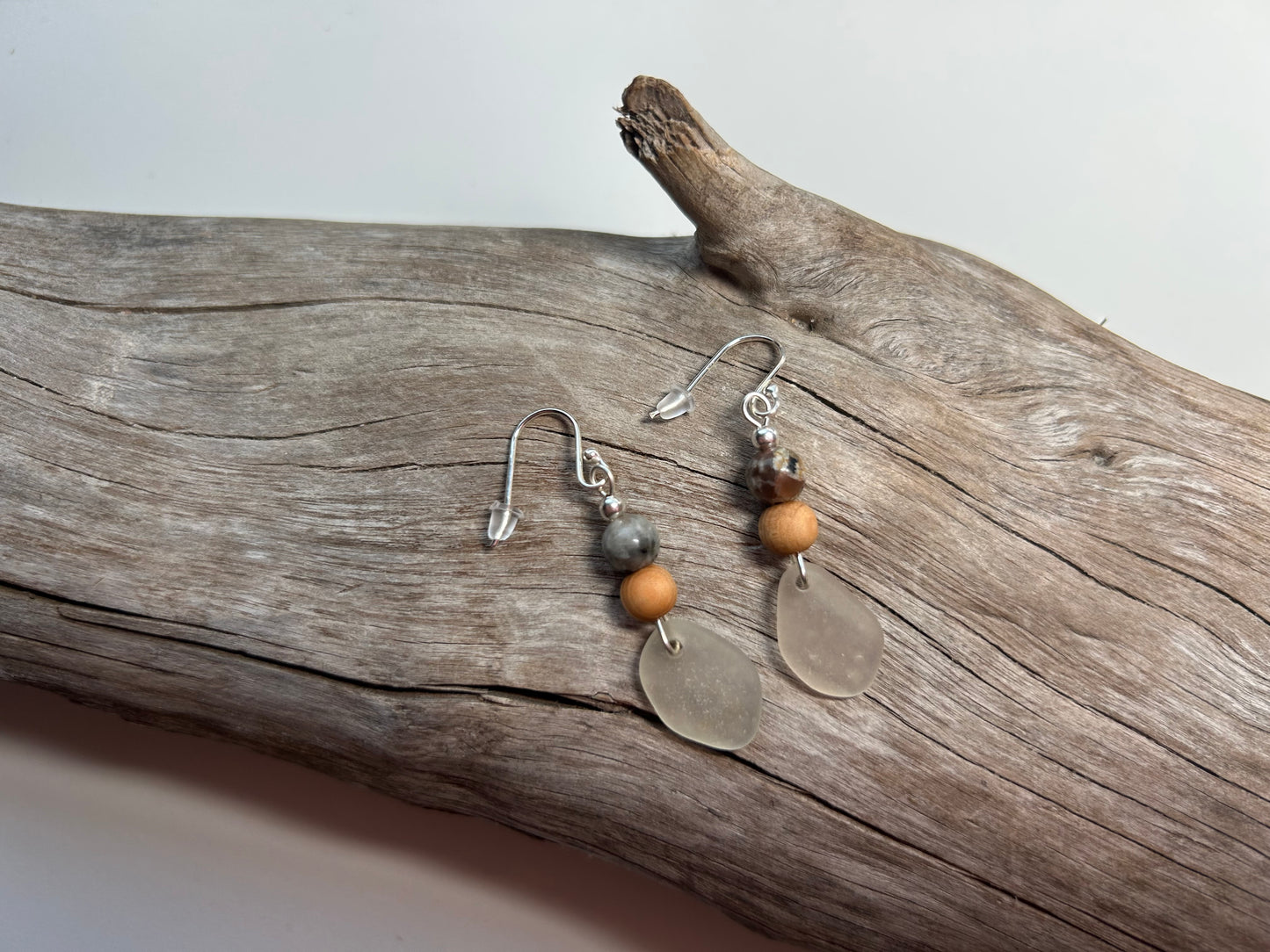 Genuine Sea Glass Lake Superior Yooperlite UV Pendant Boho Zen Earrings