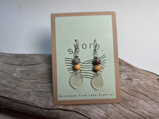 Genuine Sea Glass Lake Superior Yooperlite UV Pendant Boho Zen Earrings