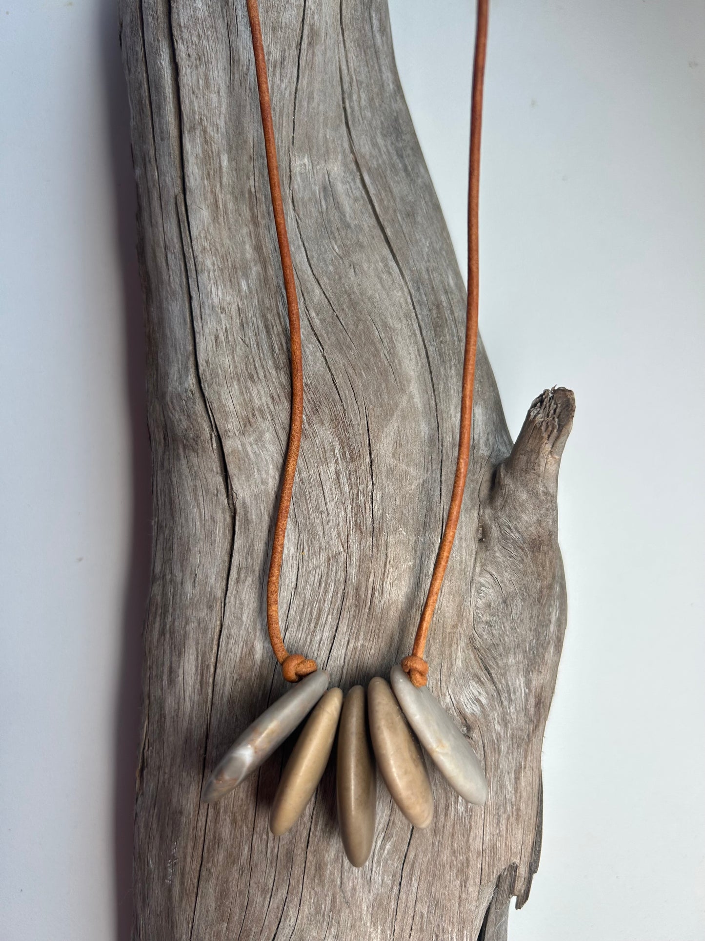 Lake Superior Genuine Leather Flat Cairn Stone Pebble Zen Boho Adjustable Necklace