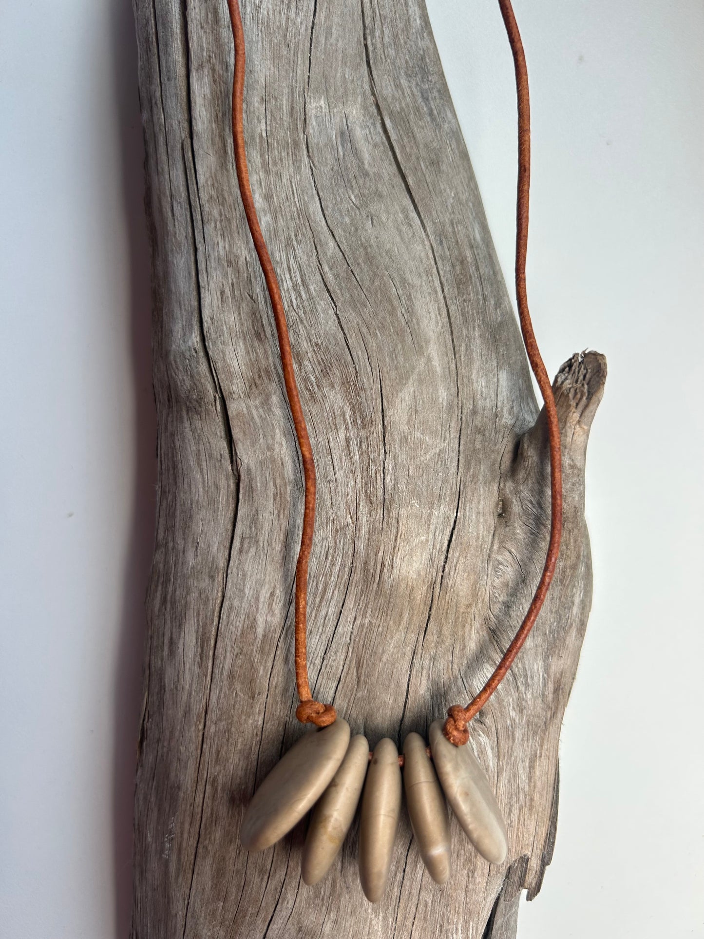 Lake Superior Genuine Leather Flat Cairn Stone Pebble Zen Boho Adjustable Necklace