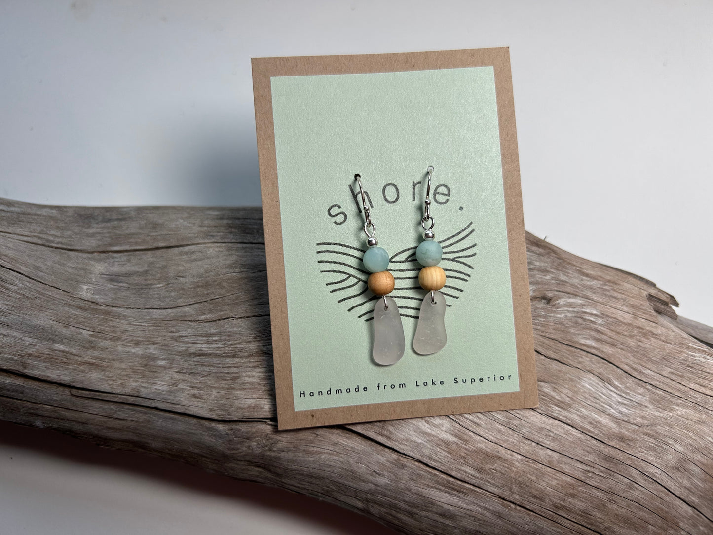 Genuine Sea Glass Lake Superior Amazonite Pendant Boho Zen Earrings