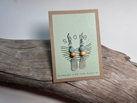 Genuine Sea Glass Lake Superior Amazonite Pendant Boho Zen Earrings