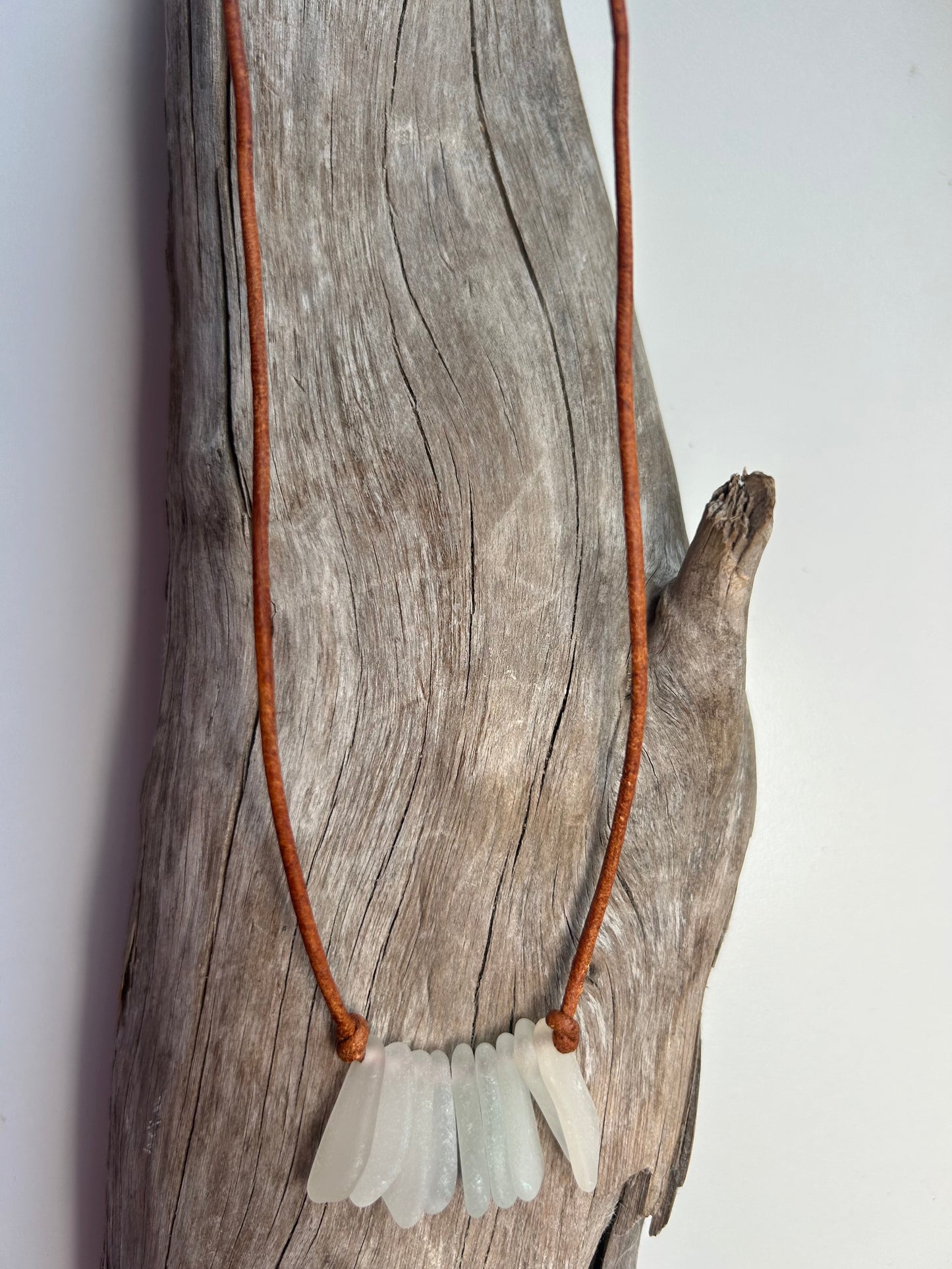 Genuine Lake Superior Sea Glass Genuine Leather Zen Boho Adjustable Necklace