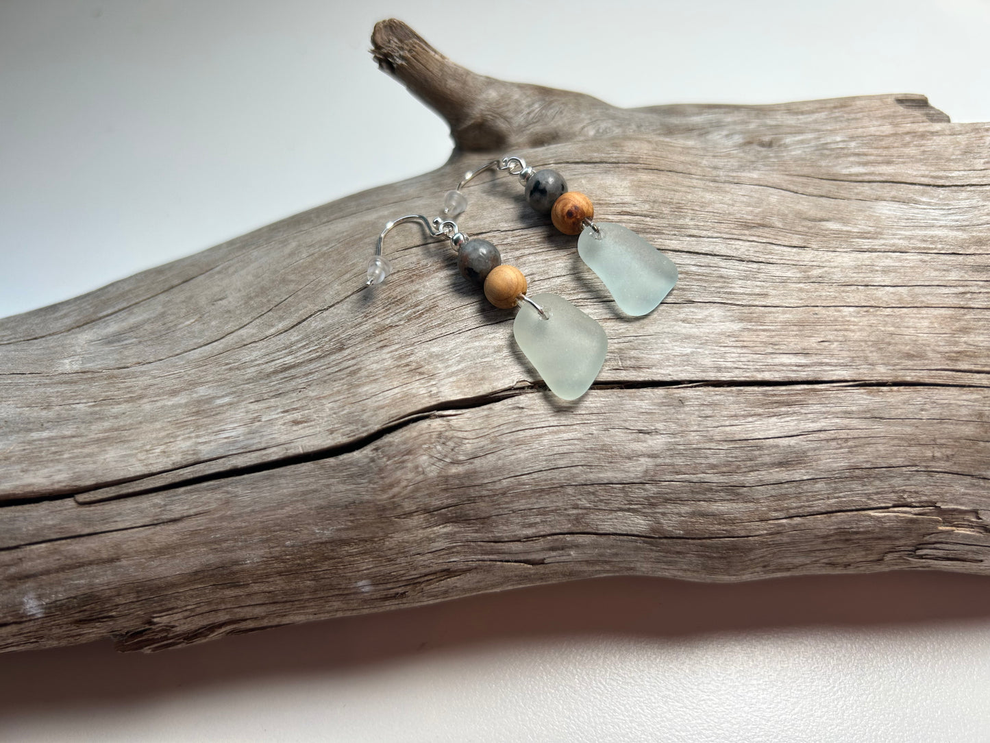 Genuine Sea Glass Lake Superior Yooperlite UV Pendant Boho Zen Earrings