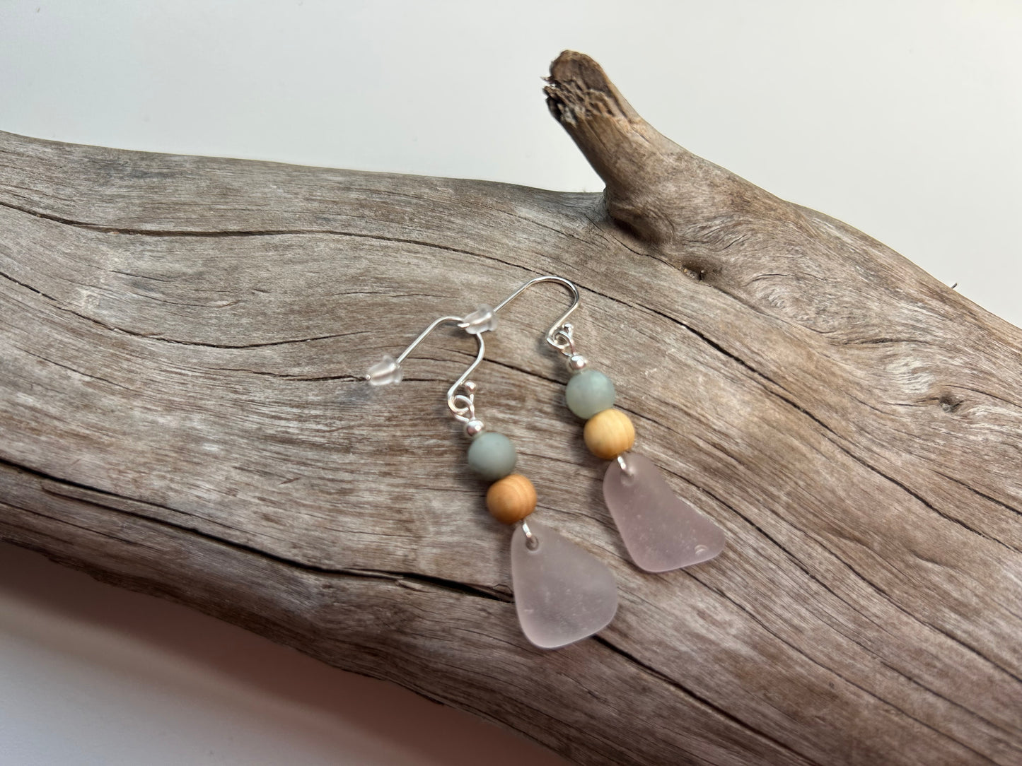 Genuine Sea Glass Lake Superior Amazonite Pendant Boho Zen Earrings