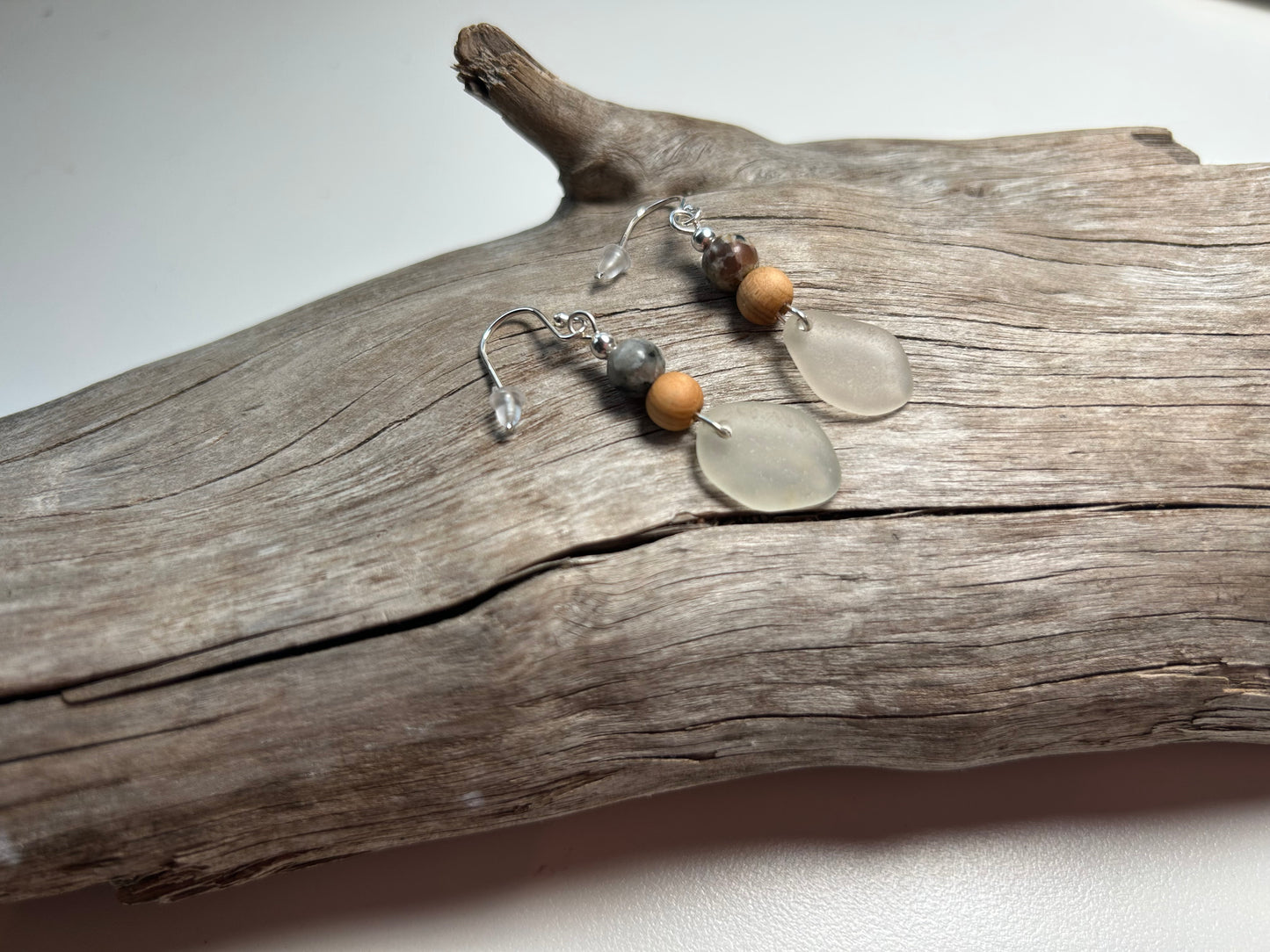 Genuine Sea Glass Lake Superior Yooperlite UV Pendant Boho Zen Earrings