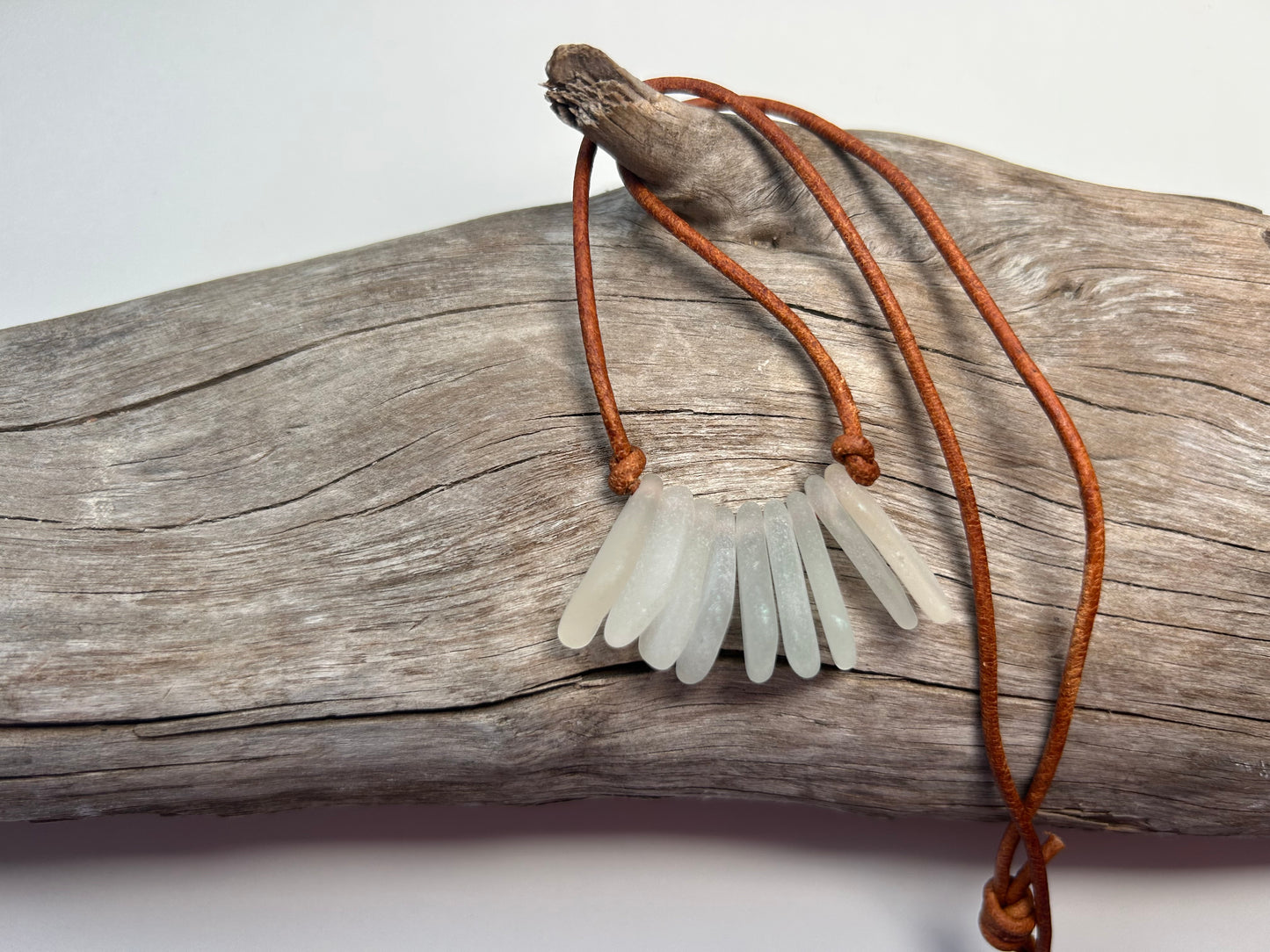 Genuine Lake Superior Sea Glass Genuine Leather Zen Boho Adjustable Necklace