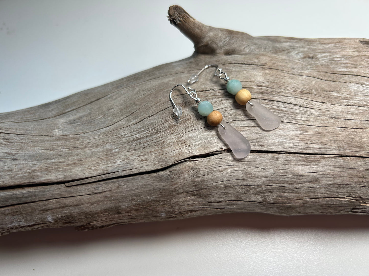 Genuine Sea Glass Lake Superior Amazonite Pendant Boho Zen Earrings