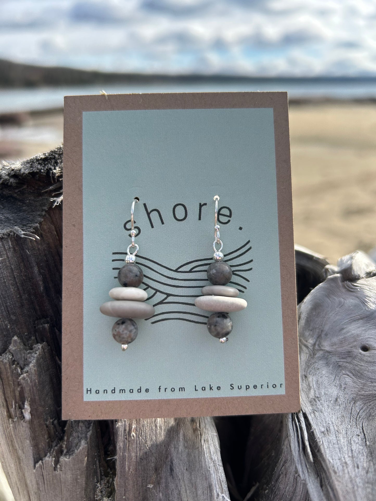 Flat Cairn Yooperlite UV Stone Lake Superior Hypoallergenic 925 Sterling Silver Zen Boho Earrings