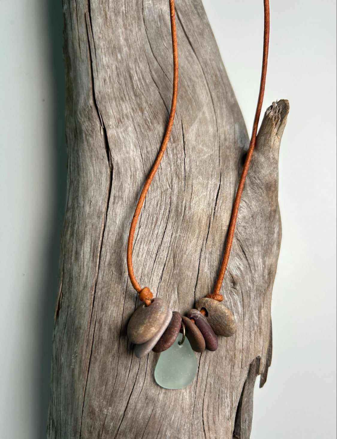 Lake Superior Genuine Leather Flat Cairn Stone Pebble Charm Zen Boho Adjustable Necklace