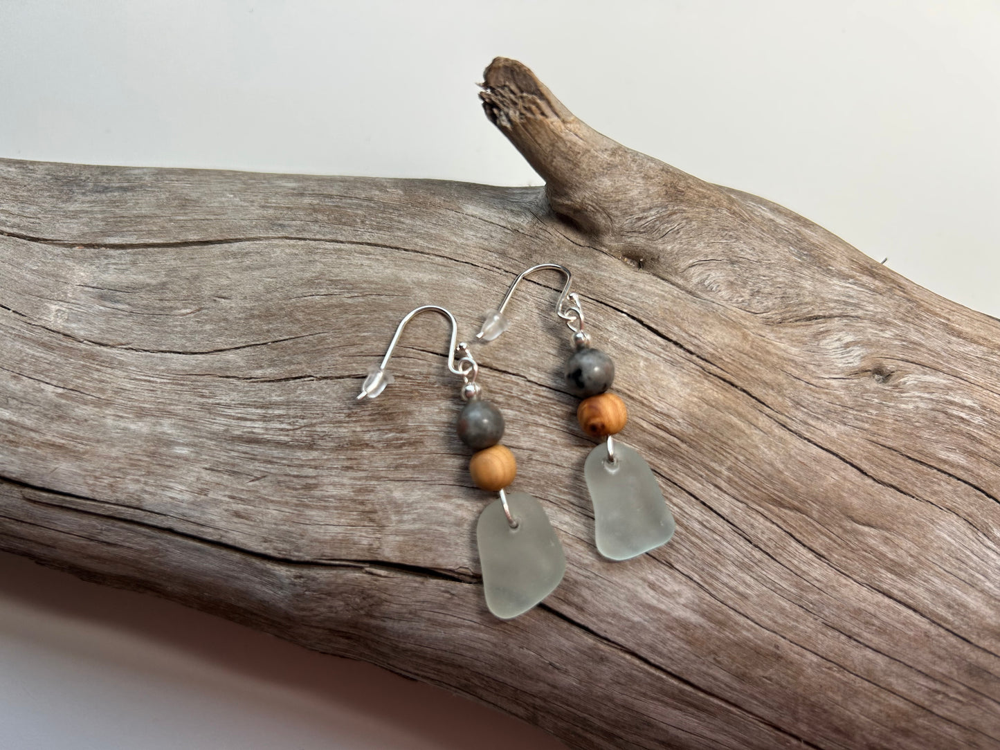 Genuine Sea Glass Lake Superior Yooperlite UV Pendant Boho Zen Earrings