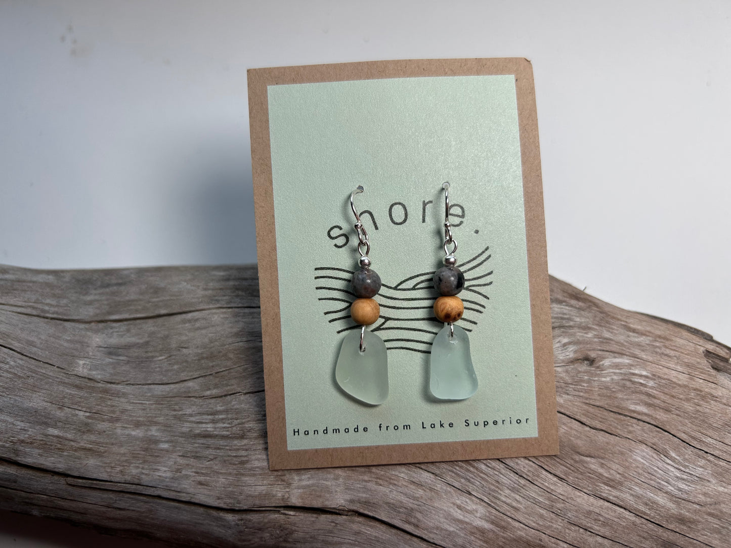 Genuine Sea Glass Lake Superior Yooperlite UV Pendant Boho Zen Earrings