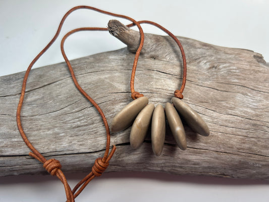 Lake Superior Genuine Leather Flat Cairn Stone Pebble Zen Boho Adjustable Necklace