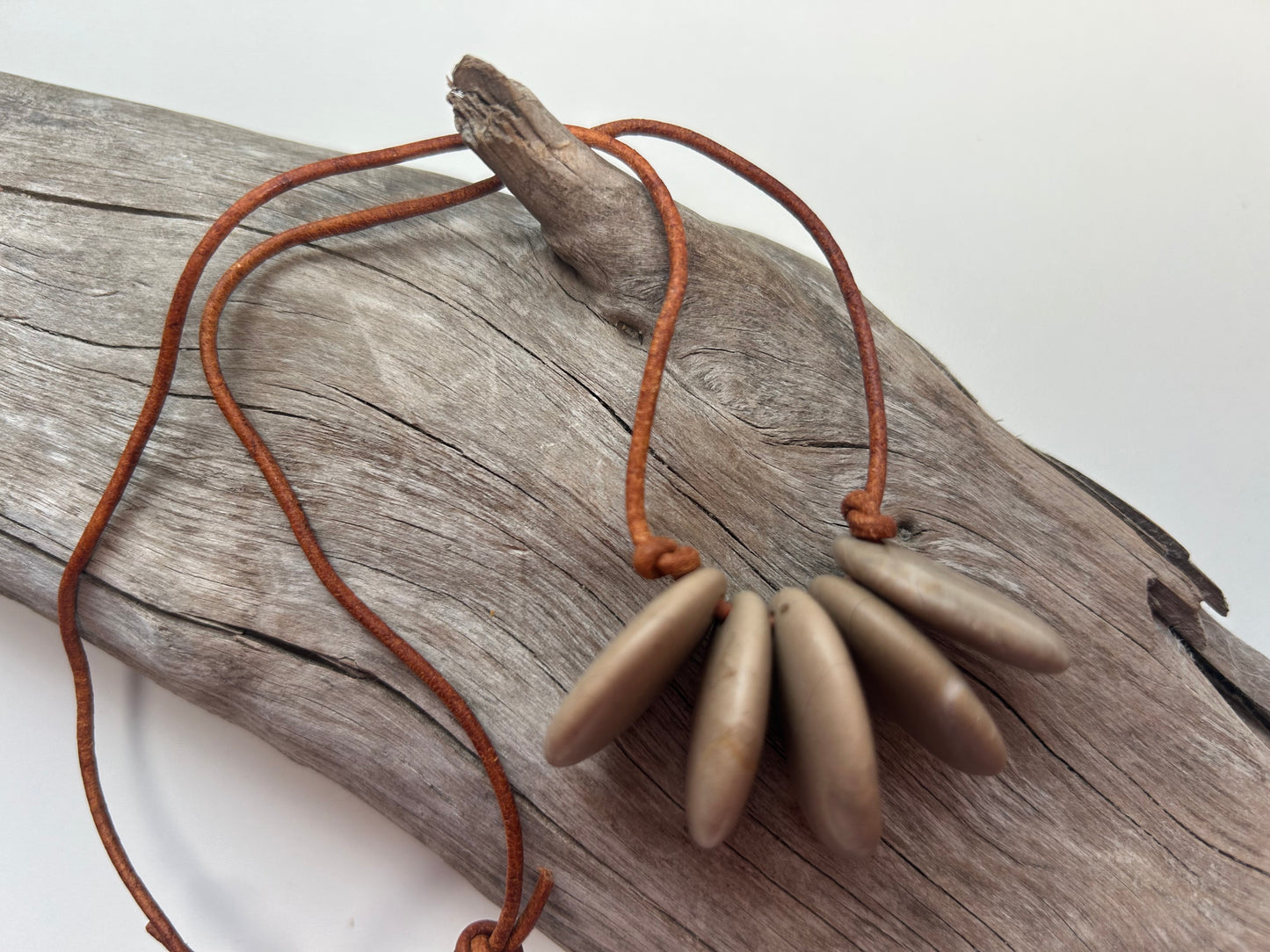 Lake Superior Genuine Leather Flat Cairn Stone Pebble Zen Boho Adjustable Necklace