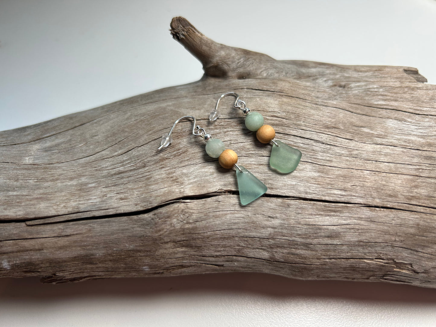 Genuine Sea Glass Lake Superior Amazonite Pendant Boho Zen Earrings