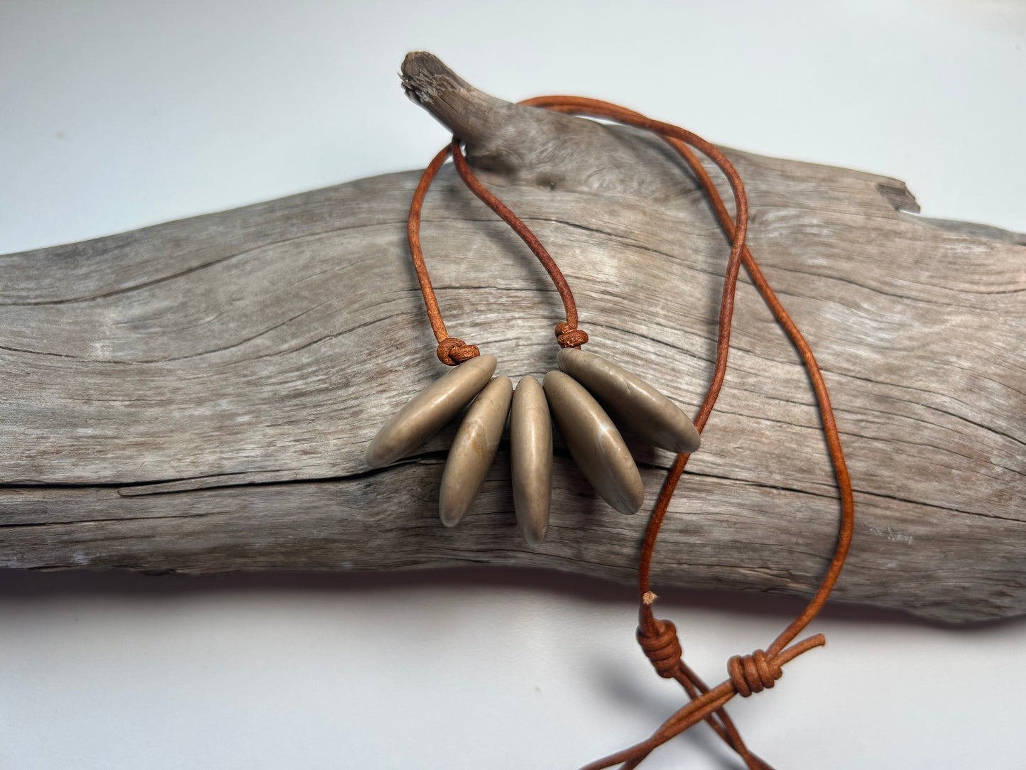 Lake Superior Genuine Leather Flat Cairn Stone Pebble Zen Boho Adjustable Necklace