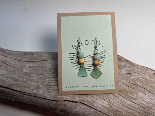 Genuine Sea Glass Lake Superior Amazonite Pendant Boho Zen Earrings