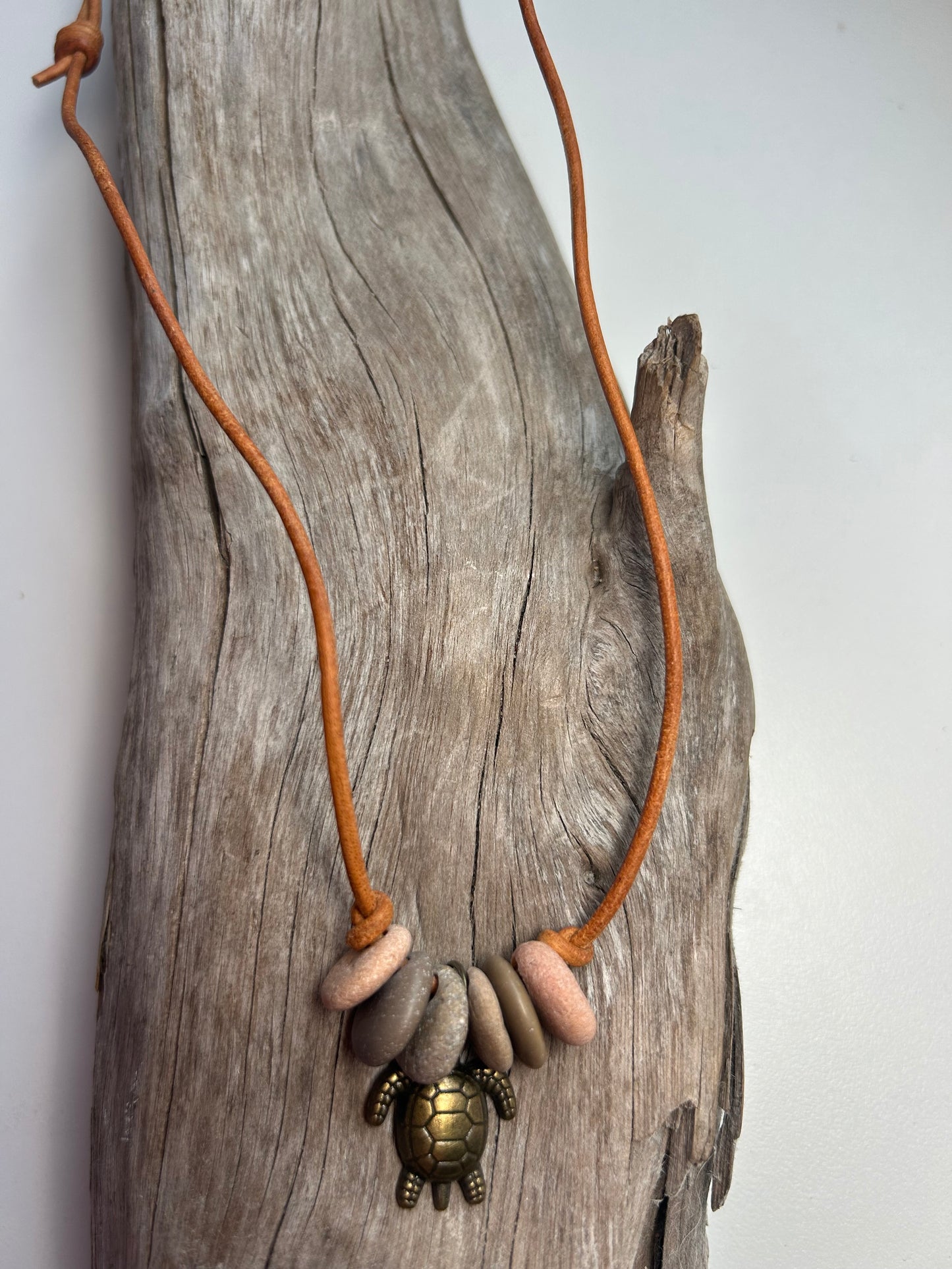 Lake Superior Genuine Leather Flat Cairn Stone Pebble Charm Zen Boho Adjustable Necklace