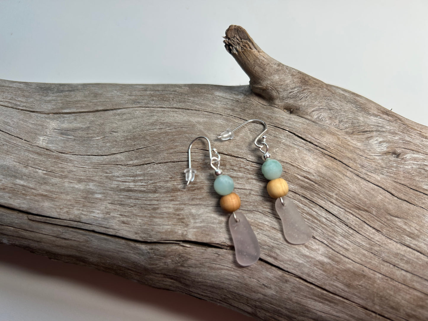 Genuine Sea Glass Lake Superior Amazonite Pendant Boho Zen Earrings