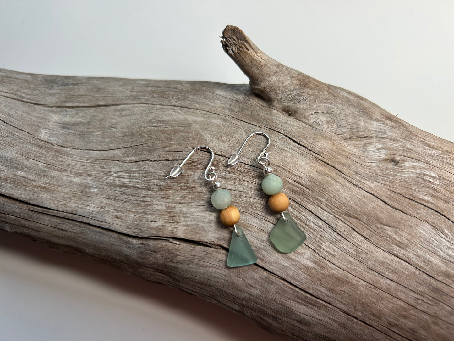 Genuine Sea Glass Lake Superior Amazonite Pendant Boho Zen Earrings