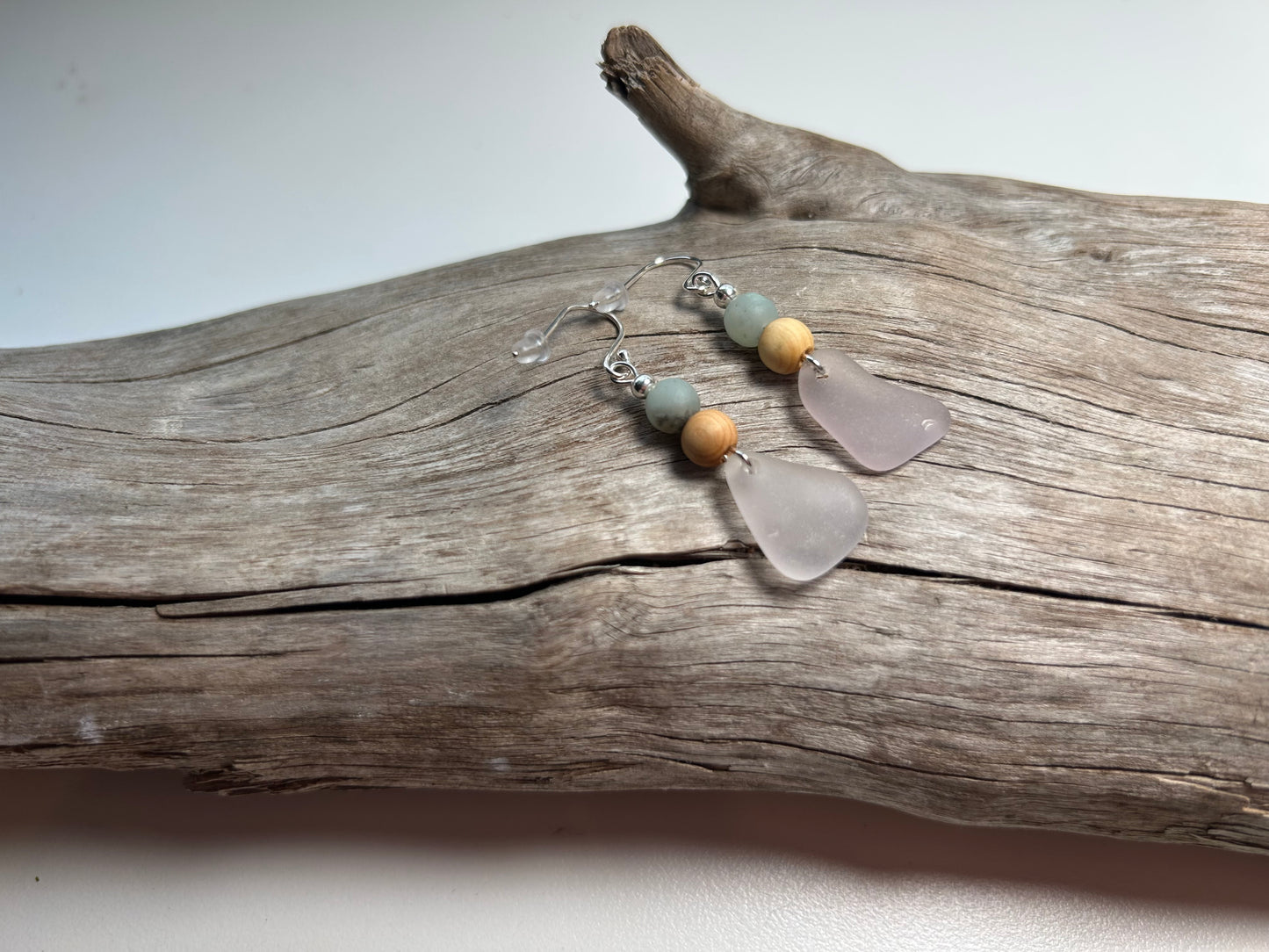 Genuine Sea Glass Lake Superior Amazonite Pendant Boho Zen Earrings