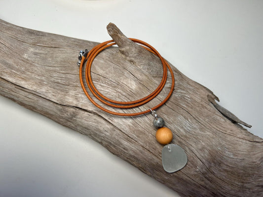 Genuine Sea Glass Lake Superior 24” Yooperlite UV Pendant Genuine Leather Boho Zen Necklace