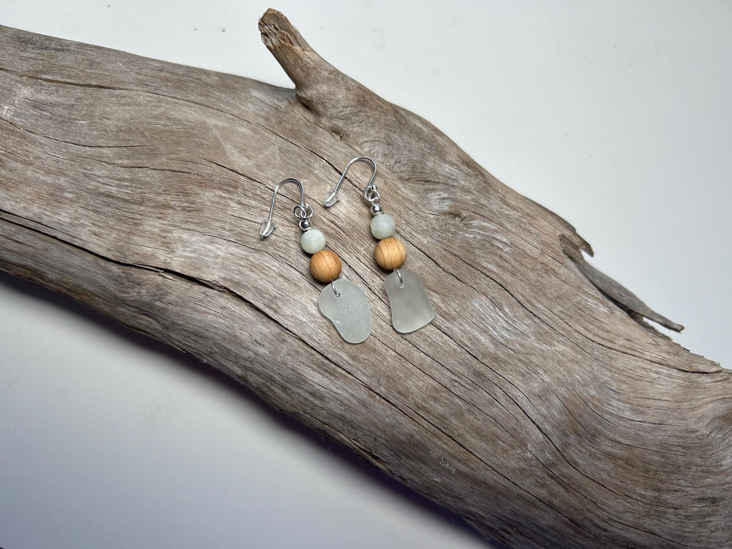 Genuine Sea Glass Lake Superior Amazonite Pendant Boho Zen Earrings