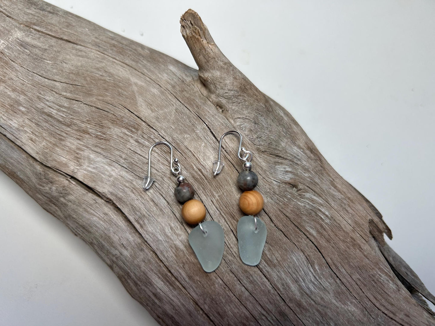 Genuine Sea Glass Lake Superior Yooperlite Pendant Boho Zen Earrings