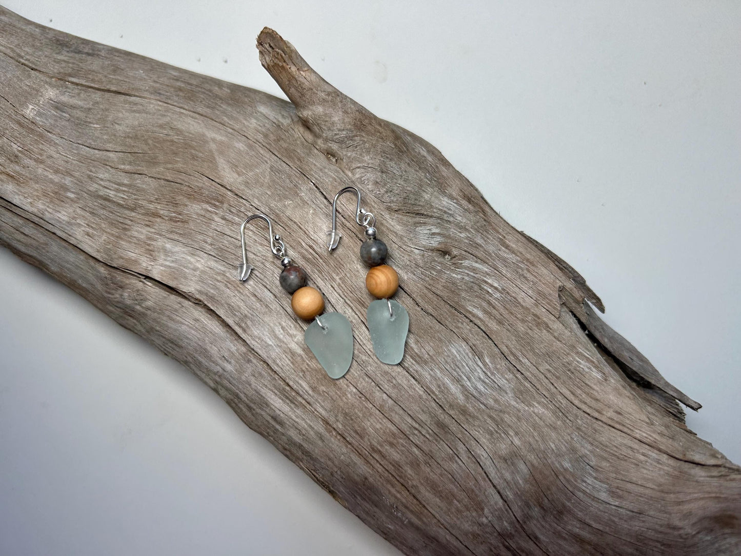 Genuine Sea Glass Lake Superior Yooperlite Pendant Boho Zen Earrings