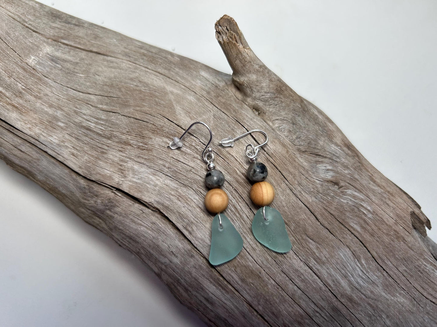 Genuine Sea Glass Lake Superior Yooperlite UV Pendant Boho Zen Earrings