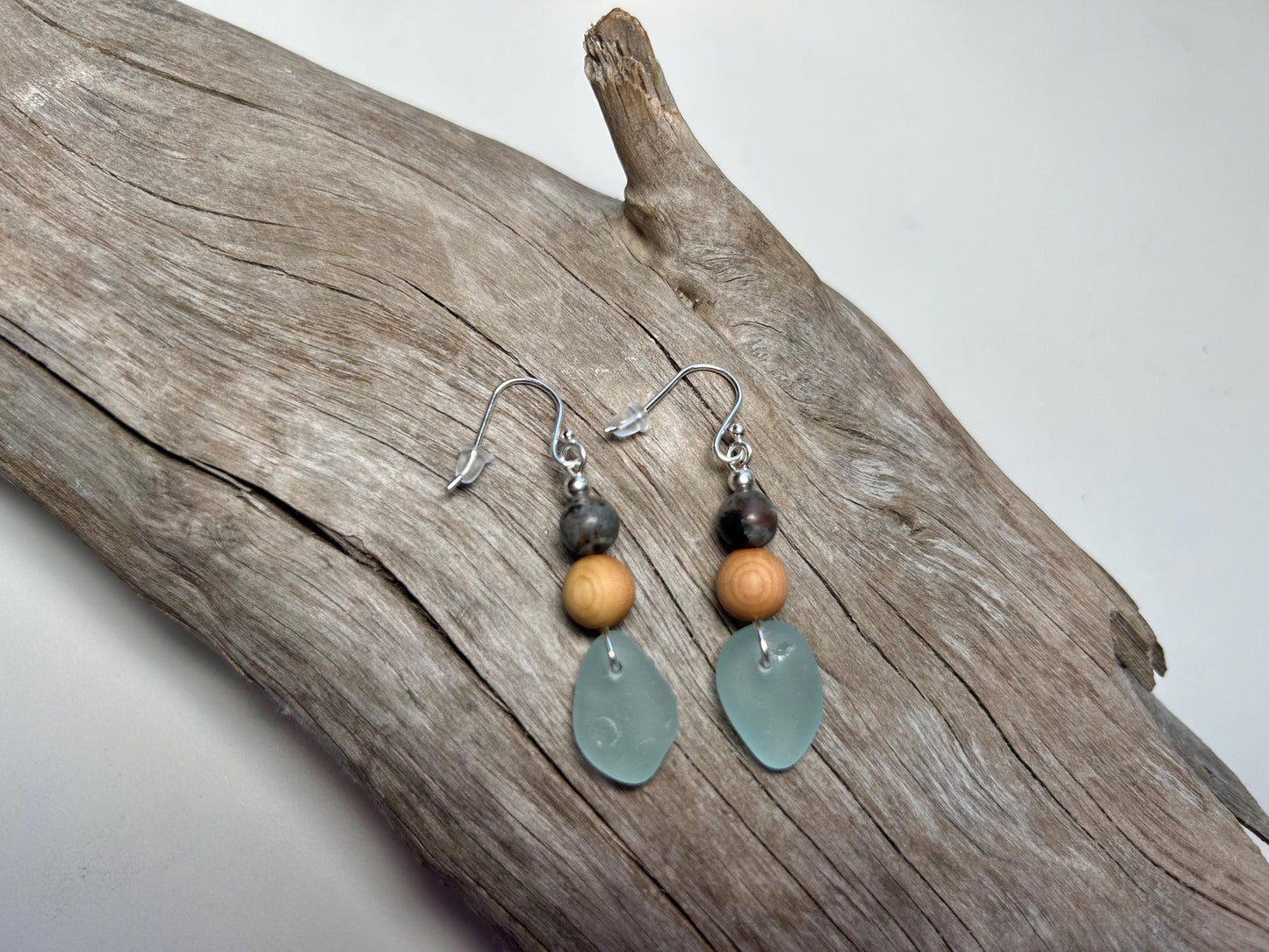 Genuine Sea Glass Lake Superior Yooperlite UV Pendant Boho Zen Earrings