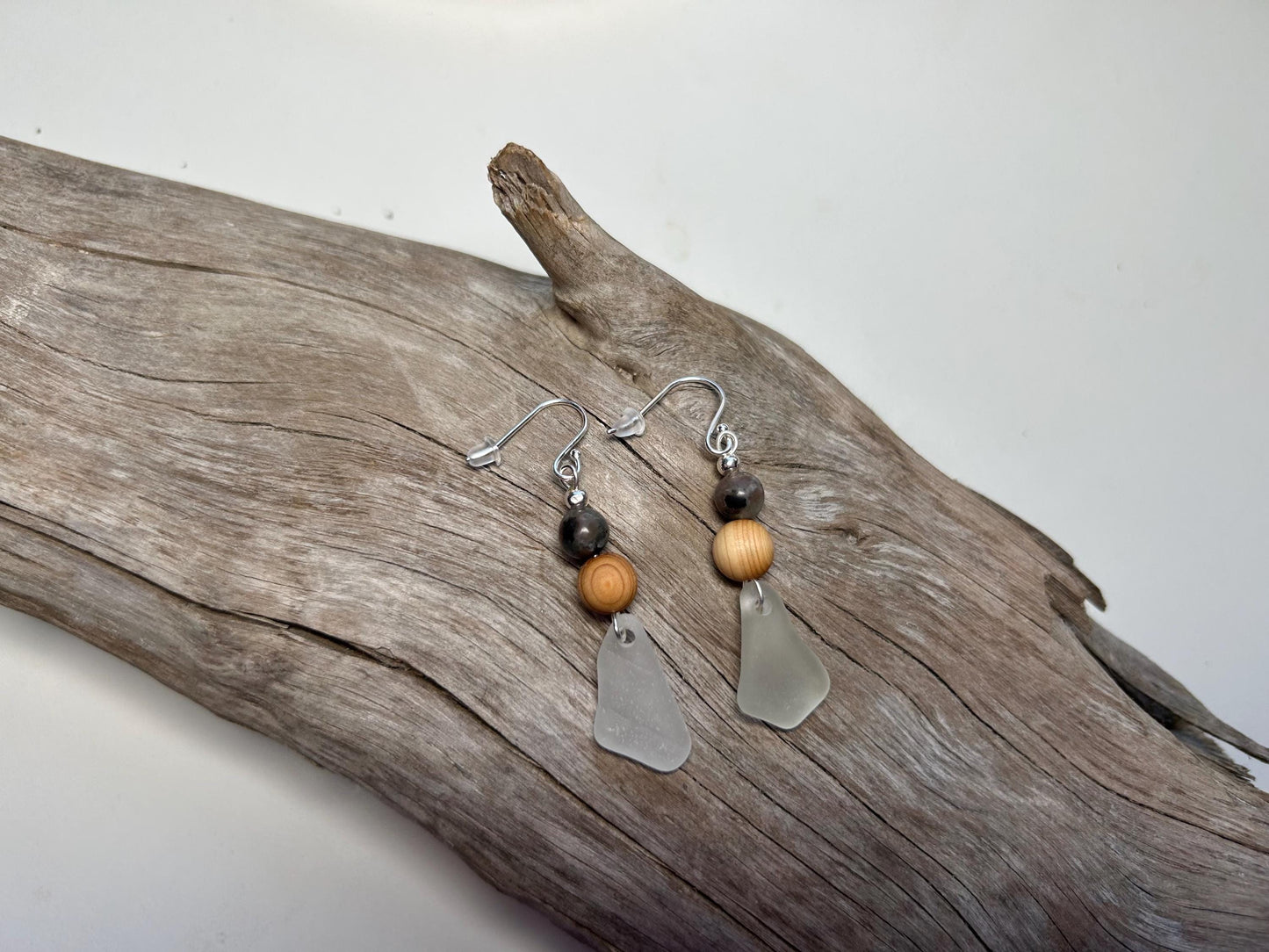 Genuine Sea Glass Lake Superior Yooperlite UV Pendant Boho Zen Earrings