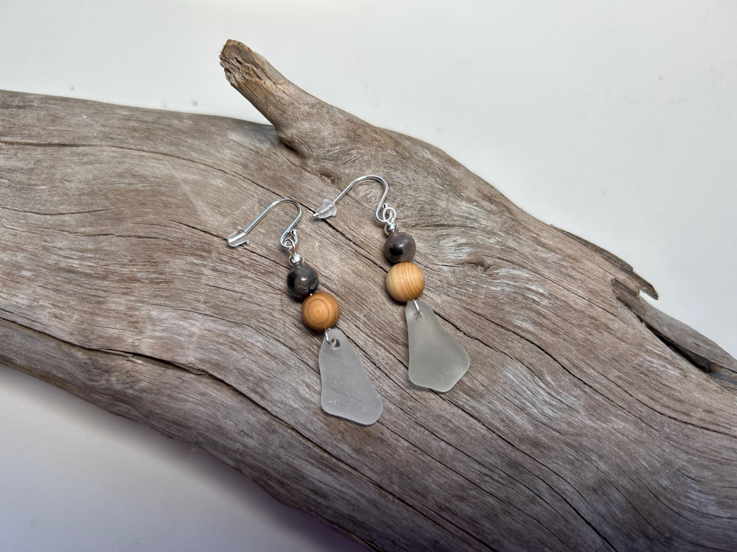 Genuine Sea Glass Lake Superior Yooperlite UV Pendant Boho Zen Earrings