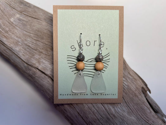 Genuine Sea Glass Lake Superior Yooperlite UV Pendant Boho Zen Earrings