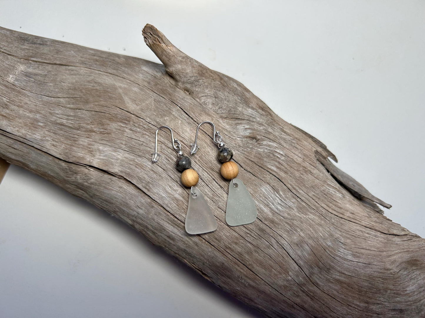 Genuine Sea Glass Lake Superior Yooperlite UV Pendant Boho Zen Earrings