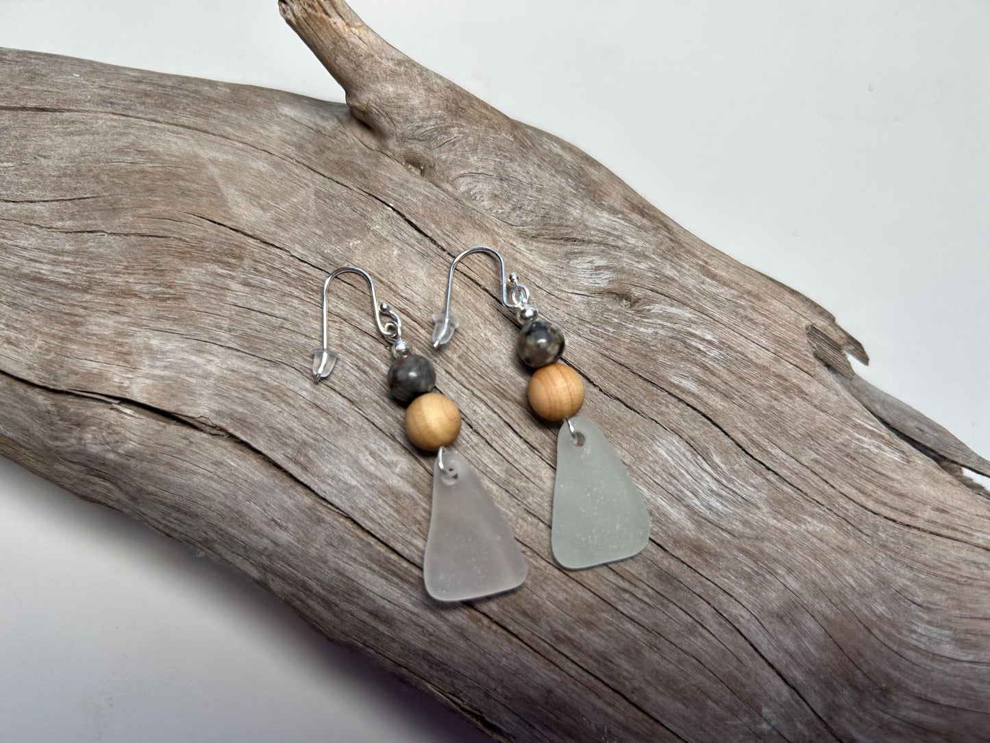 Genuine Sea Glass Lake Superior Yooperlite UV Pendant Boho Zen Earrings
