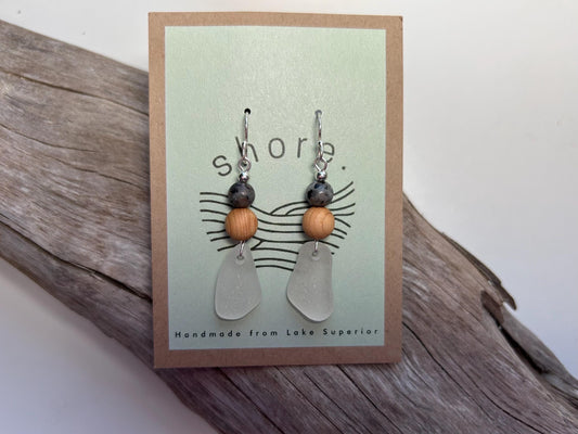 Genuine Sea Glass Lake Superior Yooperlite UV Pendant Boho Zen Earrings