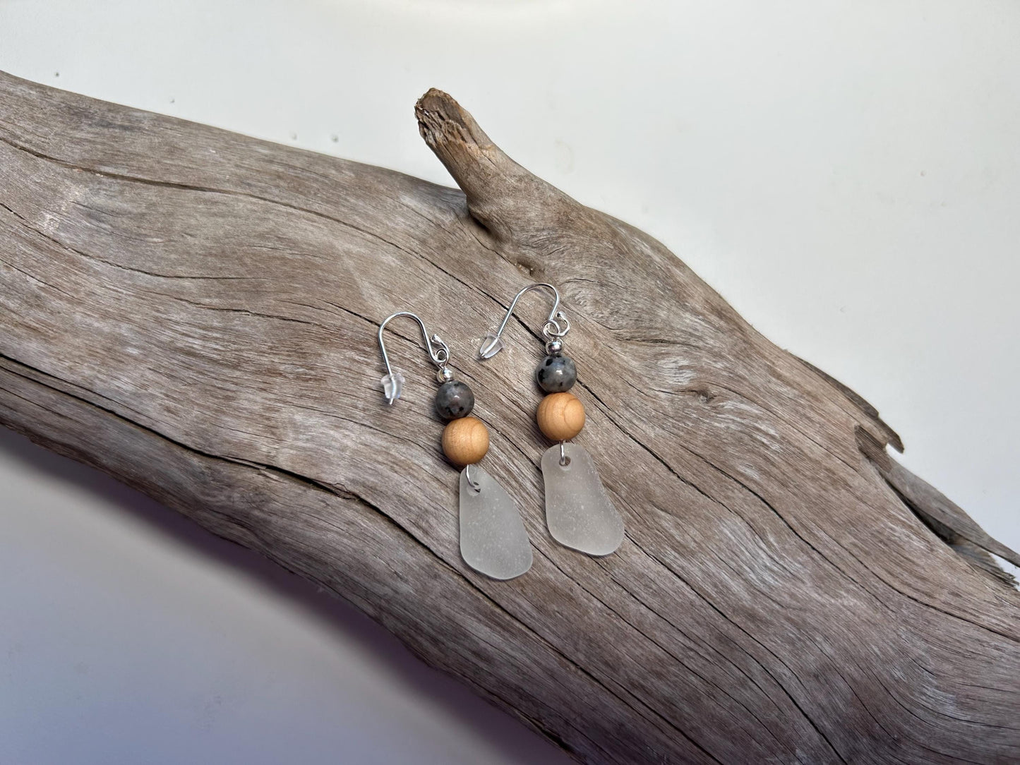 Genuine Sea Glass Lake Superior Yooperlite UV Pendant Boho Zen Earrings